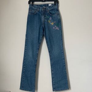 Lucky Brand Y2K Straight Leg Jeans Floral Hand stitched Embroidery made in USA
